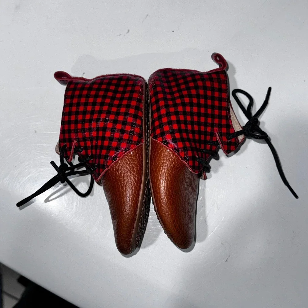 Monkey Feet Baby Boots Buffalo Plaid Leather Lace Up Chukka 18- 24 Month/ Sz 5?‎